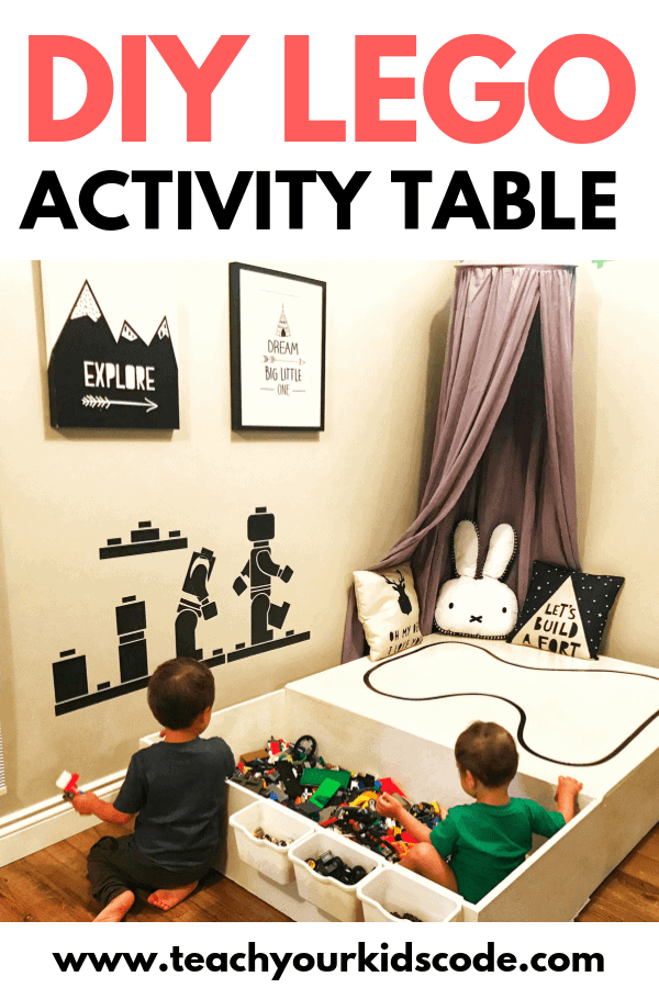 This is the ultimate DIY LEGO Table! We love this LEGO activity table as it has huge LEGO storage. This table was easy to make. You can DIY this project using precut wood from the hardware store. We love this multifunctional kids activity table. Pin it for your next DIY project! #DIY #LEGO #DIYLEGO #DIYkids #KidsDIY #Legotable