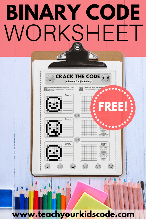 Teach your kids binary code! This free worksheet is a perfect way to get kids thinking about computer science. This free coding worksheet themed with emojis will be fun for the entire class. Check out our other free printable www.色 for the classroom. A lesson on binary code! #printable  #worksheet #freebie