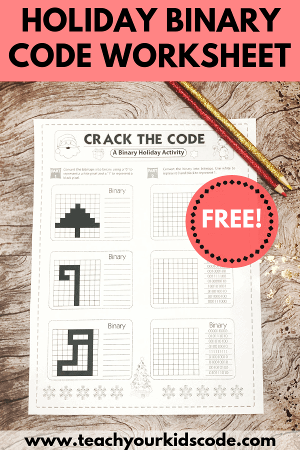 Check out this free holiday coding worksheet. Teach your kids about binary numbers with this binary numbers worksheet for kids. This christmas worksheet for kids is perfect for a holiday computer science lesson. Get kids coding with binary in this simple and fun lesson plan. This free printable is perfect for the classroom #printable #christmas #holiday
